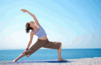 Reduce stress by using yoga stretches like reverse warrior pose
